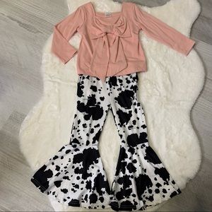 Pink Bow Top with Cow Print Pants NWT, Size 5T Toddler Girl